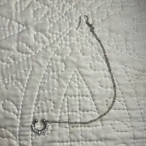 Septum chain to Earring (Septum Nath), rhinestone design on Septum Ring, Silver